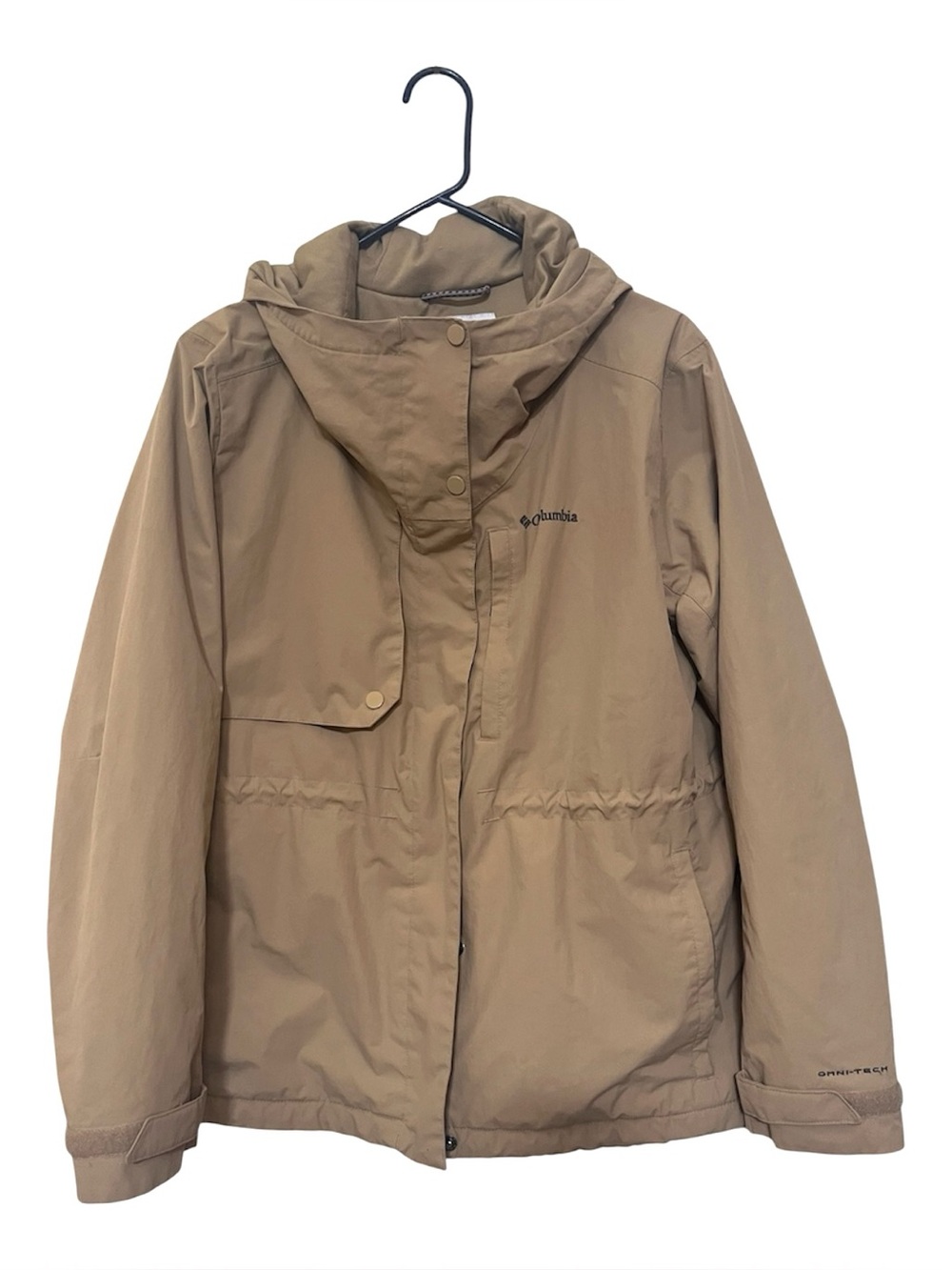 Women's XL Columbia Hadley Trail Khaki Beige Hooded Rain Jacket Omni-Tech Parka